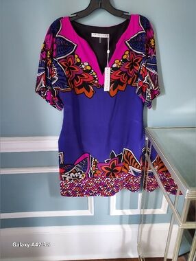 Trina Turk Purple and Hot Pink Floral-Print Mini Dress